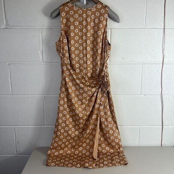 NEW Ann Tayler Petite Floral Tie Waist Sheath Dress Sz 2 midi Tan/White printed - Picture 2 of 7
